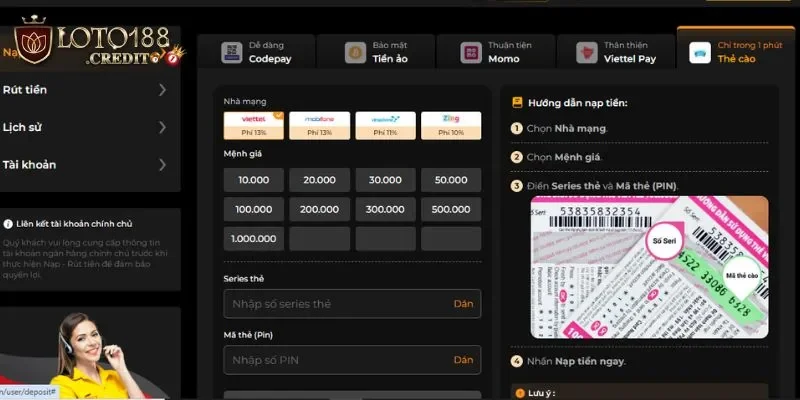 Hướng dẫn cách nạp tiền Loto188 an toàn với nhiều hình thức 3 Nạp tiền thông qua thẻ cào là hình thức đơn giản được áp dụng